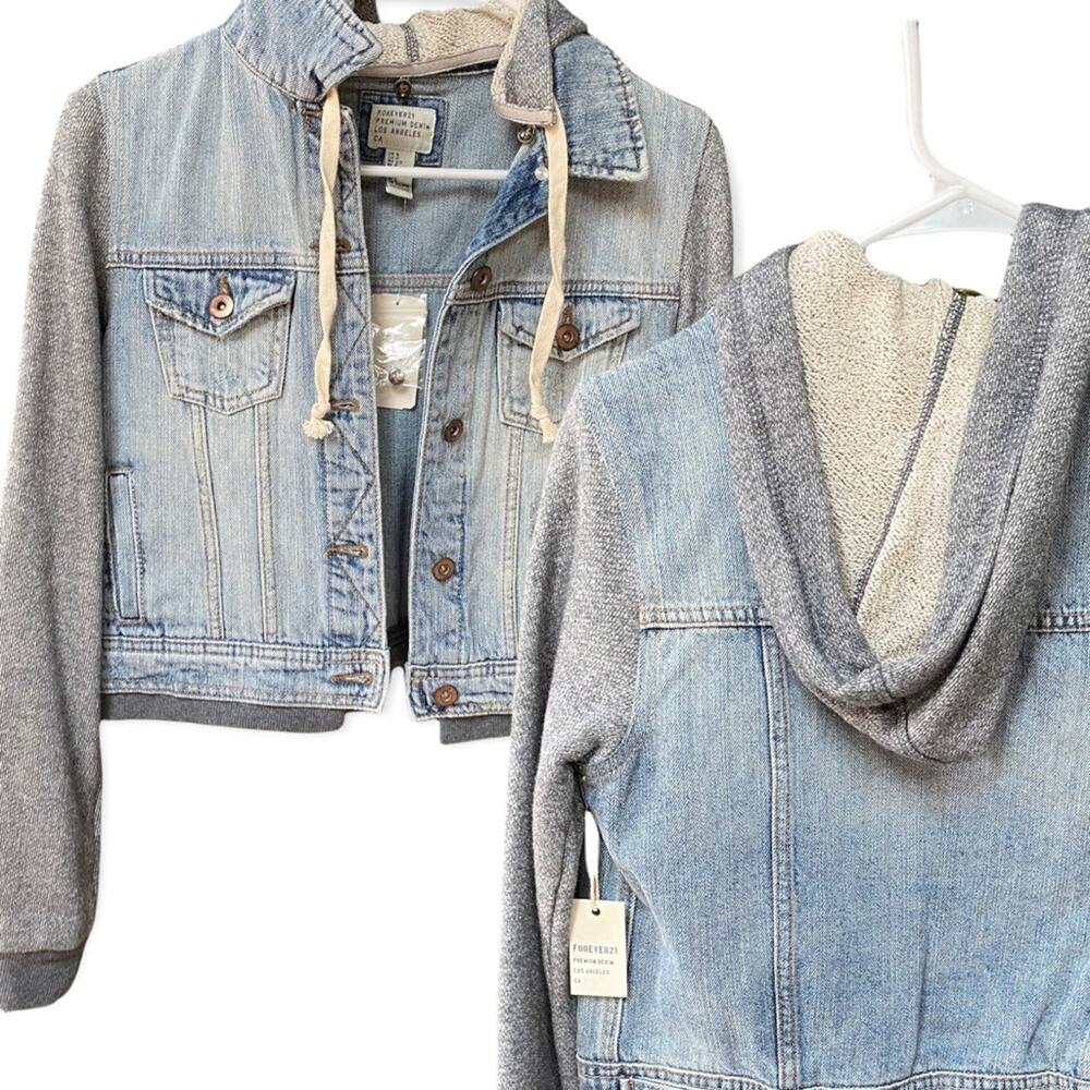NWT Forever 21 Jean Jacket Hoodie S - Picture 6 of 6